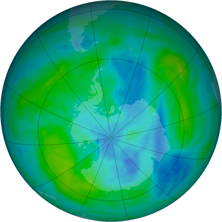 Antarctic ozone map for 07 March 1989